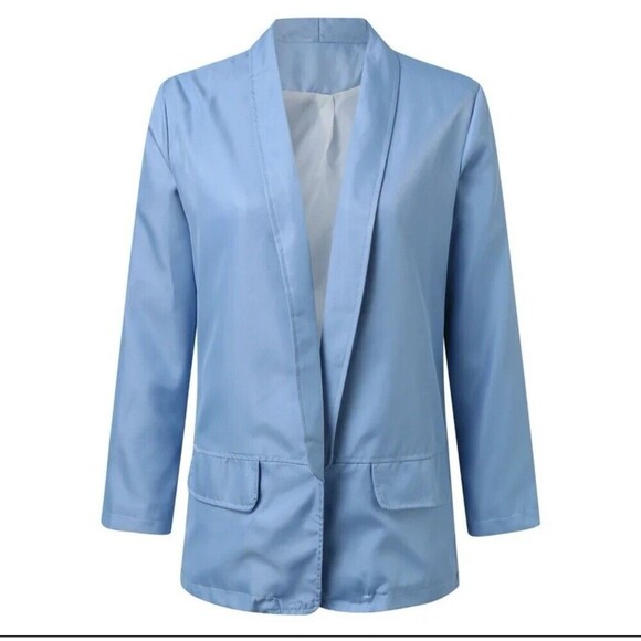 Light Blue Casual Loose Blazer Long Open Front Jacket Size Medium Lightweight - Picture 1 of 10